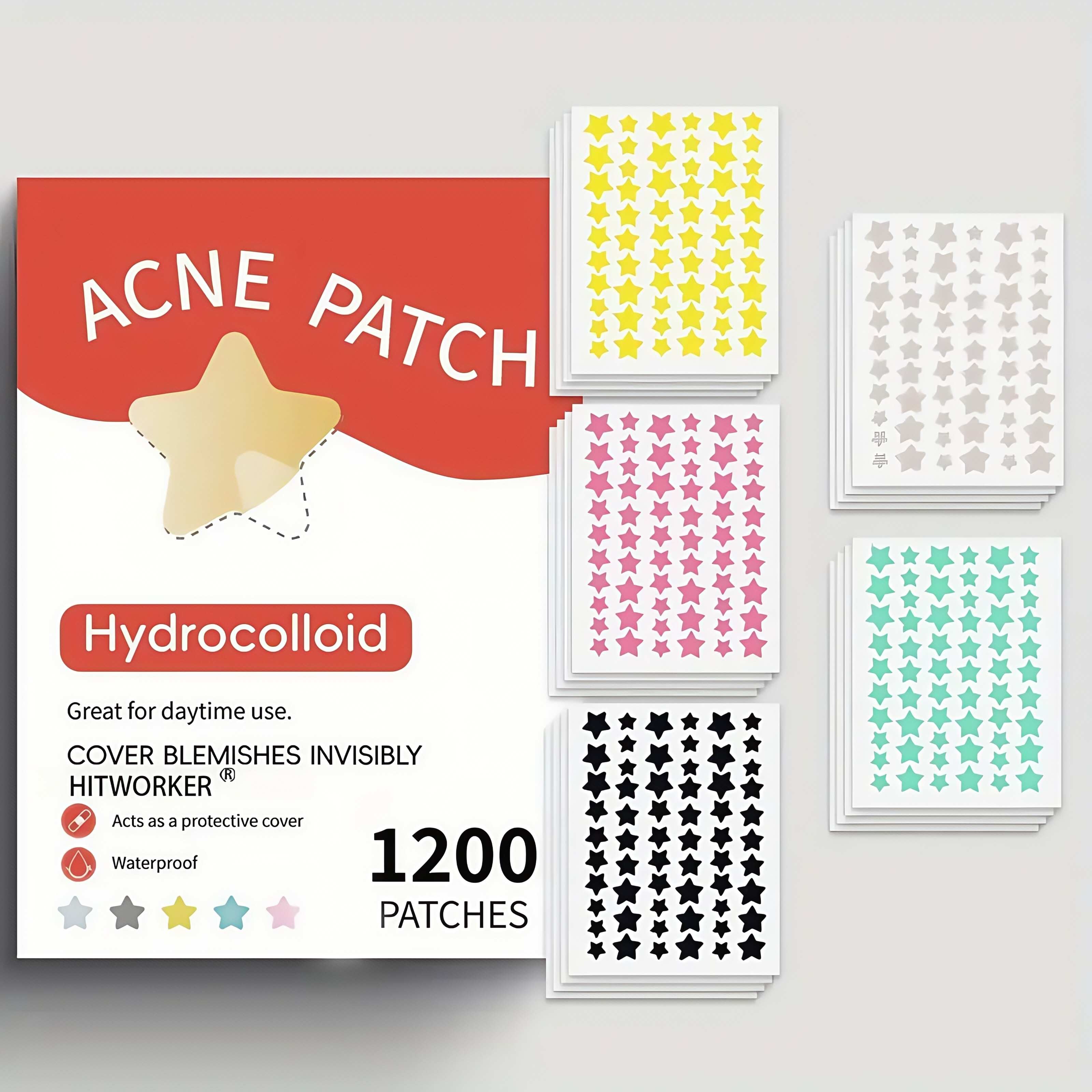 Tea Tree Spot Treatment - 1200pcs Five-Color Heart Acne Patches with